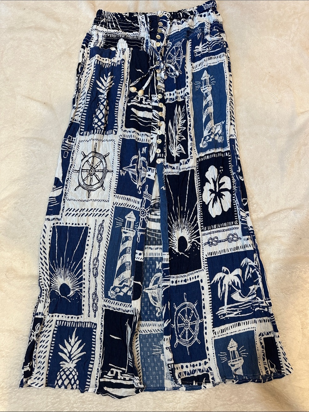 Calypso St. Barth Navy Nautical Patchwork Gauze Beach Maxi Skirt S